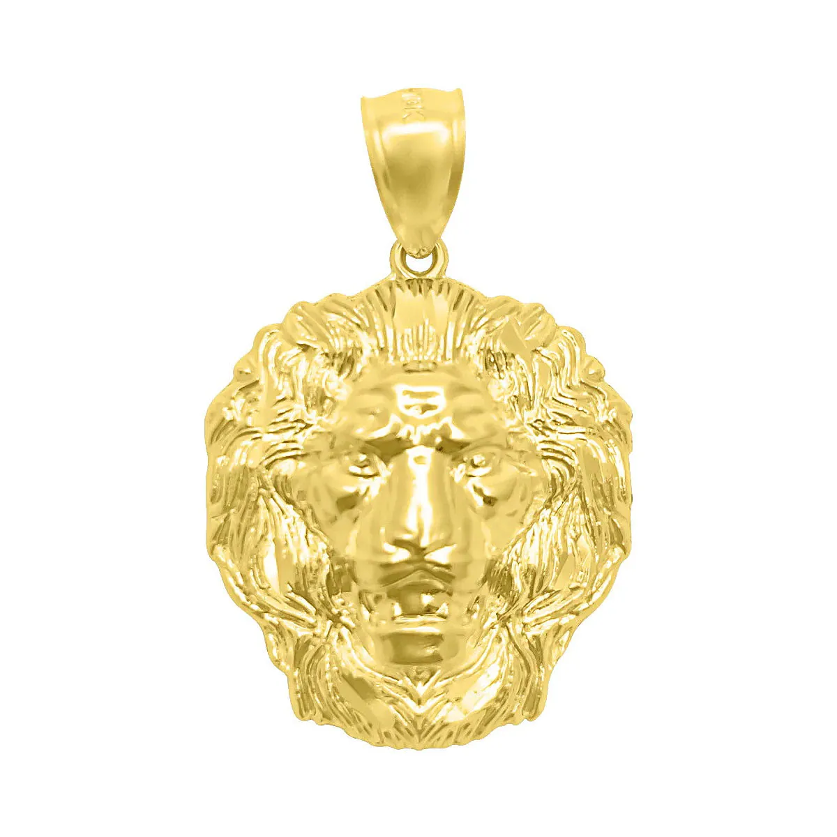 10K Gold Lion Face Diamond Cut Pendant