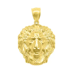 10K Gold Lion Face Diamond Cut Pendant