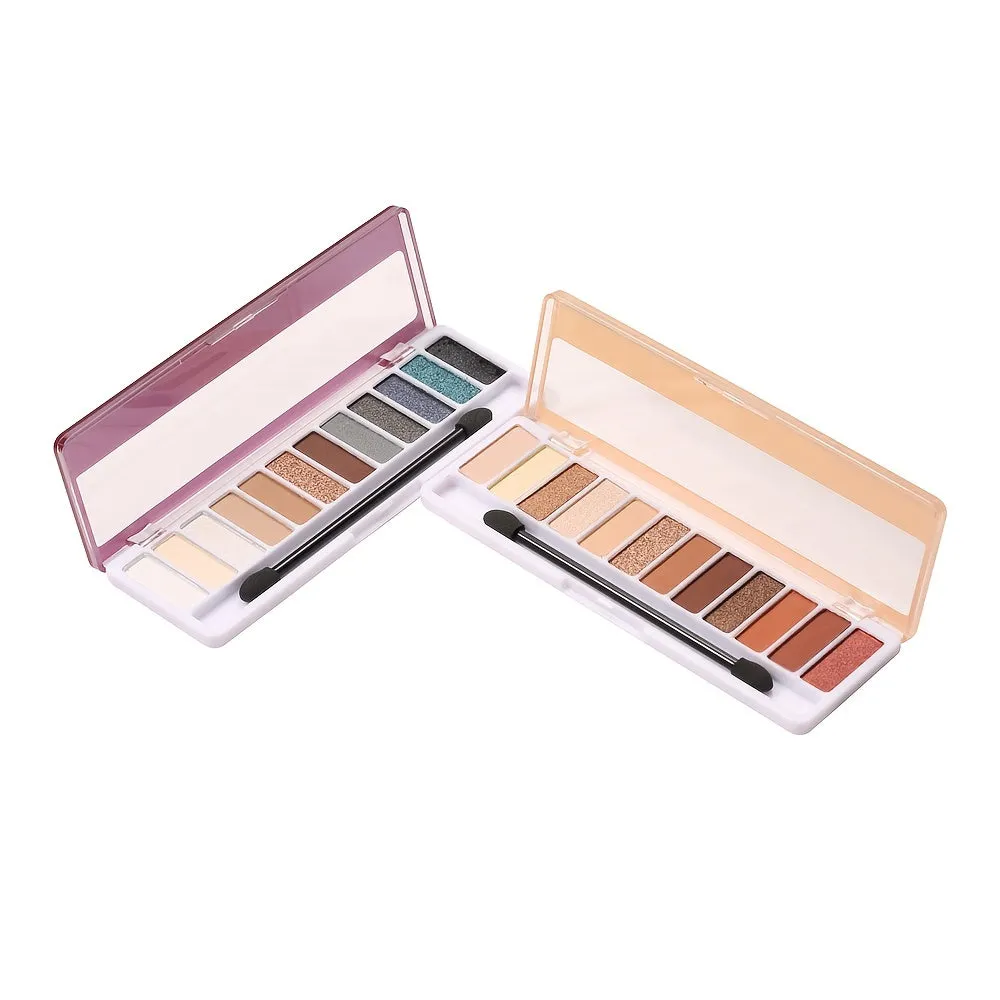 12-Color Eye Shadow Palette: Matte and Glittering Waterproof Formulas with Brush Included