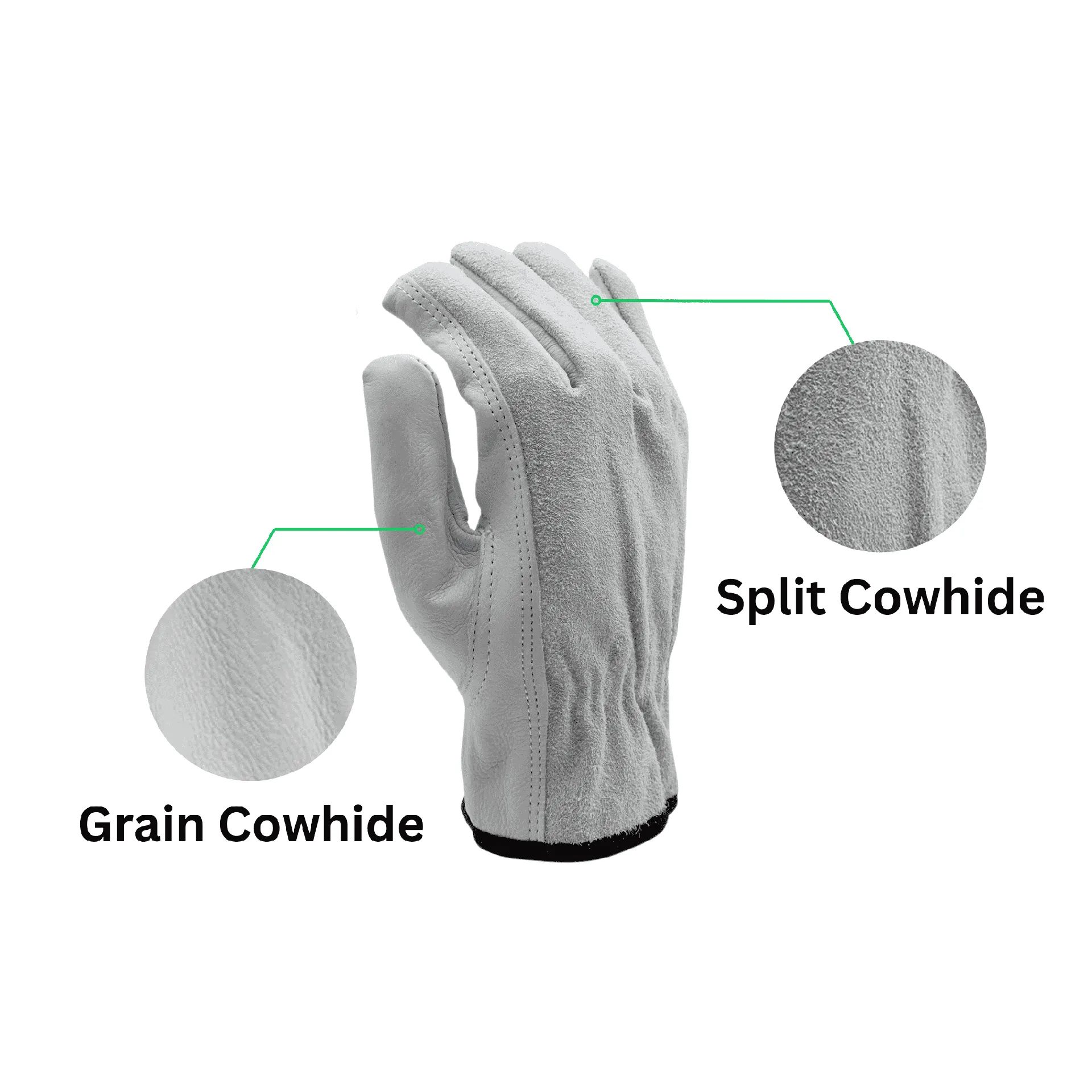 12 Pairs - Cowhide Grain/Split Leather Driver Gloves