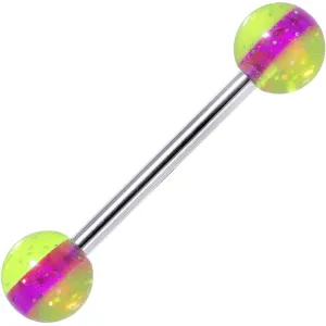 14 Gauge Green Purple Acrylic Glitter Barbell Tongue Ring 5/8
