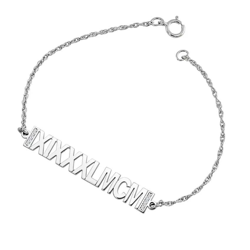 14K Gold Diamond Roman Numeral Bracelet