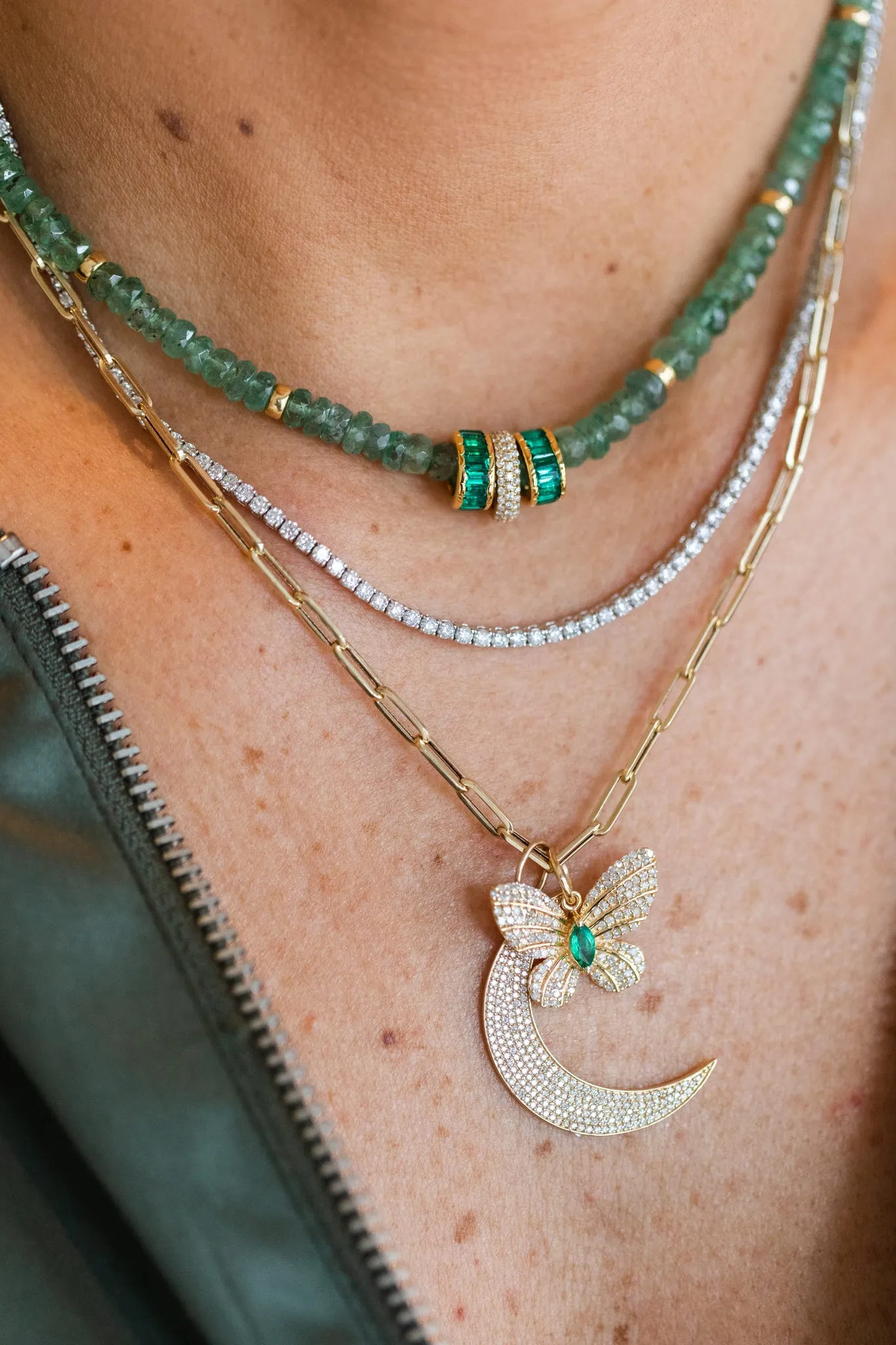 14K Gold Pave Diamond Crescent Moon Charm