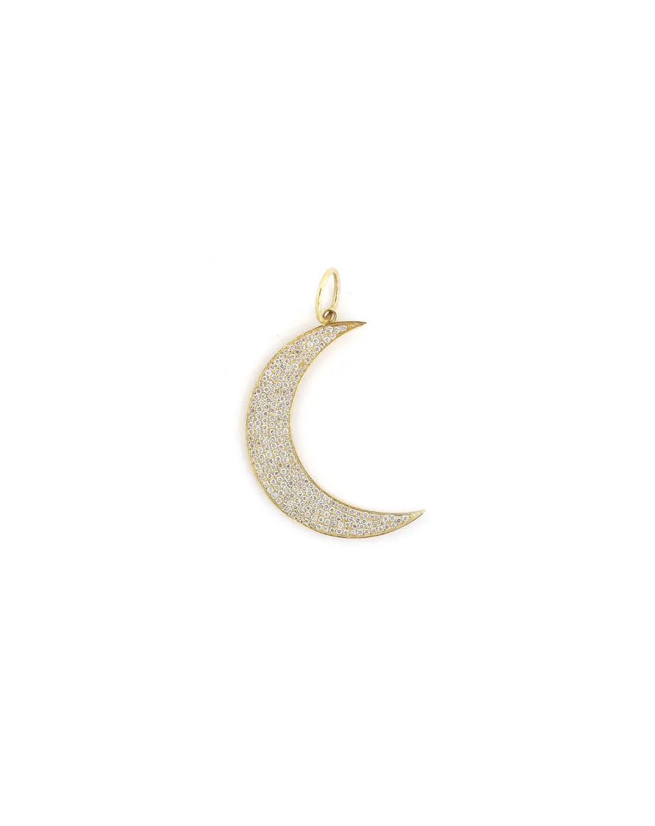 14K Gold Pave Diamond Crescent Moon Charm