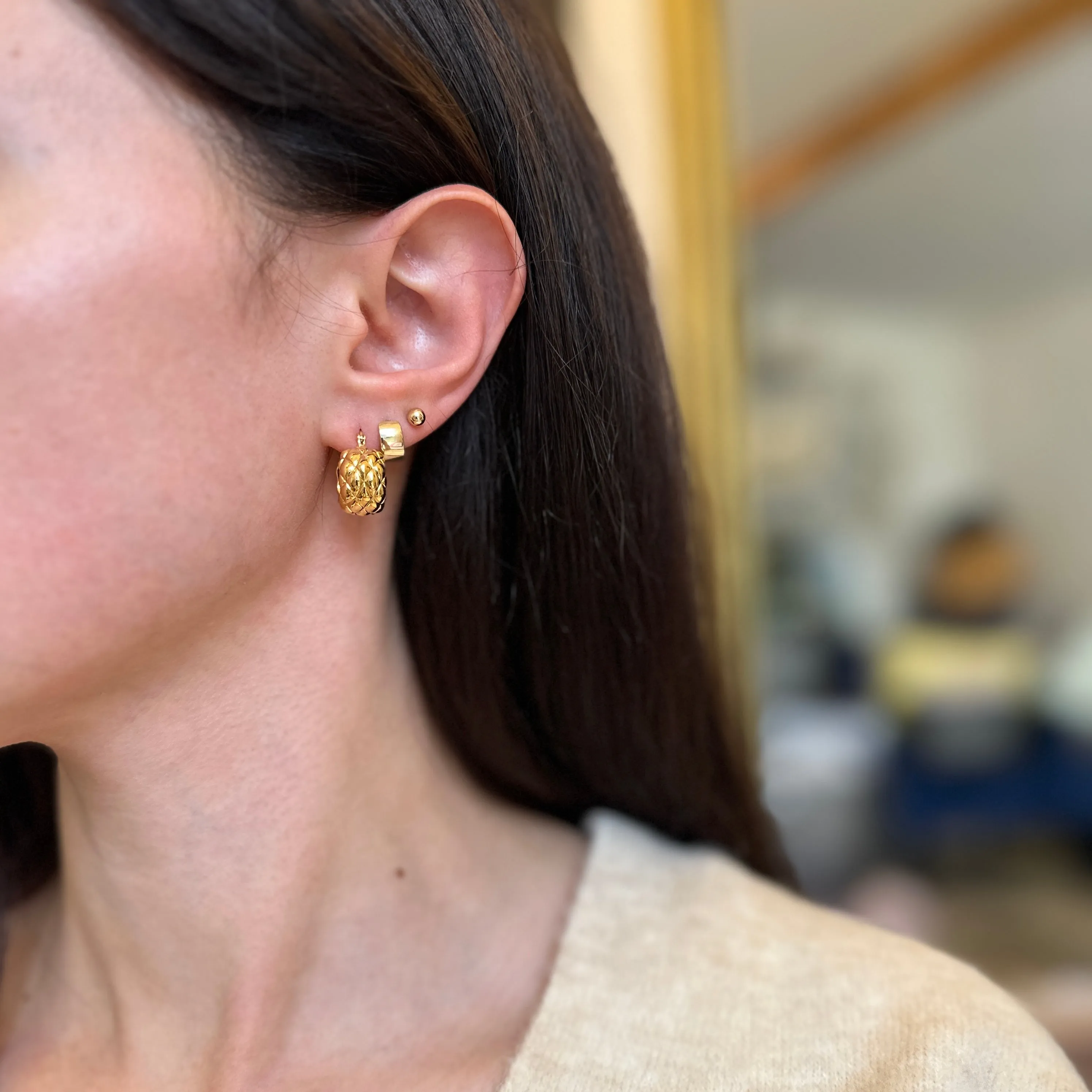 14KT Yellow Gold Crosshatch Huggie Hoop Earrings
