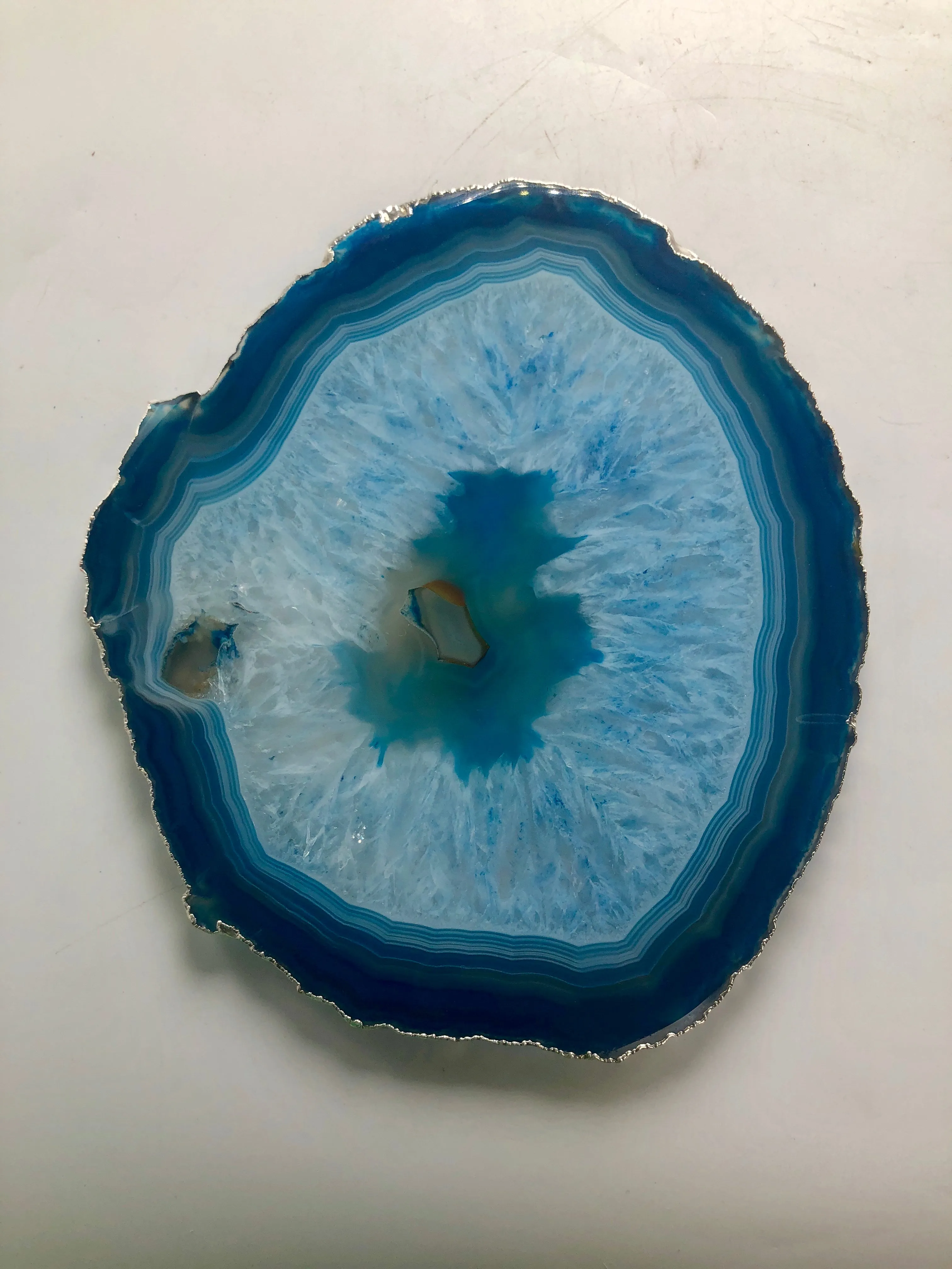 1/4" Thick Agate Serving Plate with Silver Trim