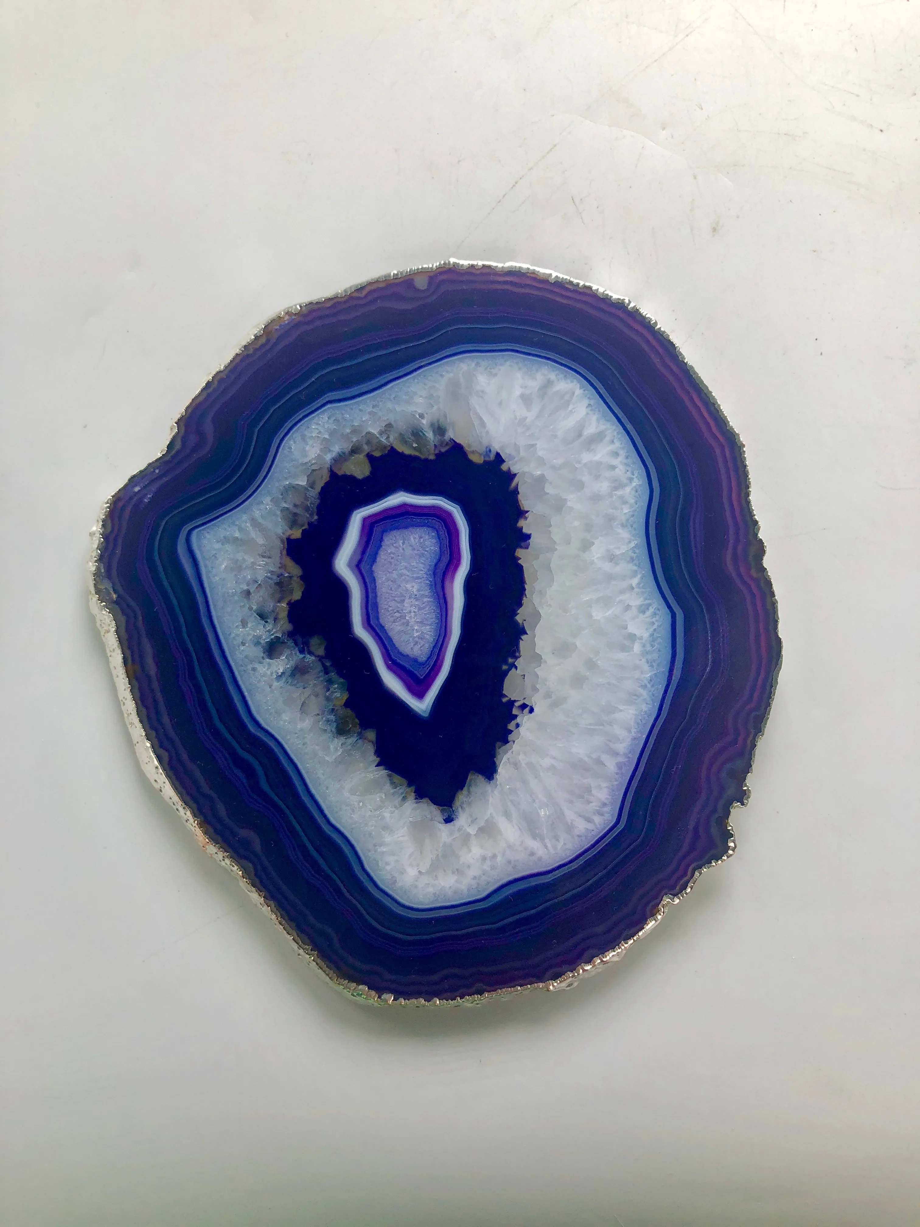 1/4" Thick Agate Serving Plate with Silver Trim