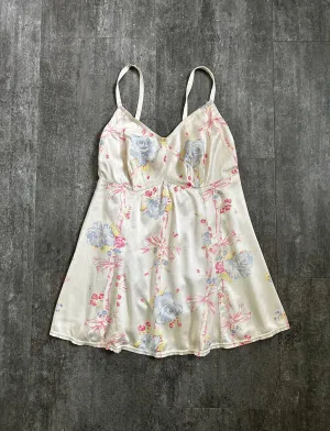 1930s satin swimsuit . 30s floral bow print playsuit . size medium