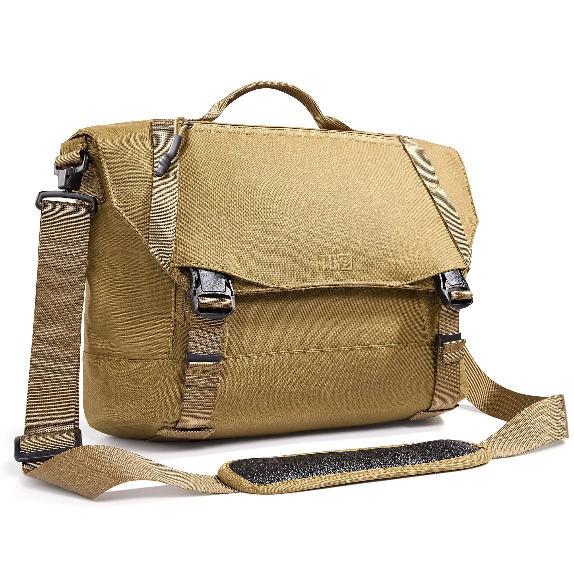1TG Stylish Brown Canvas Messenger Bag with Adjustable Straps