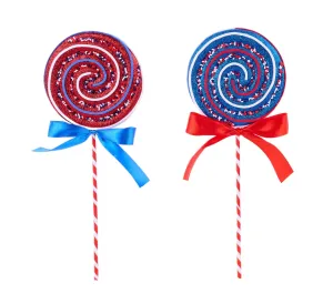 2 Assorted 13.75"H Glitter Patriotic Lollipop Picks - HJ110599