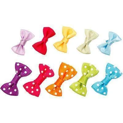 20 Fabric Bows Craft Sewing Card Making Embellishment 10 Colour Retro Spots