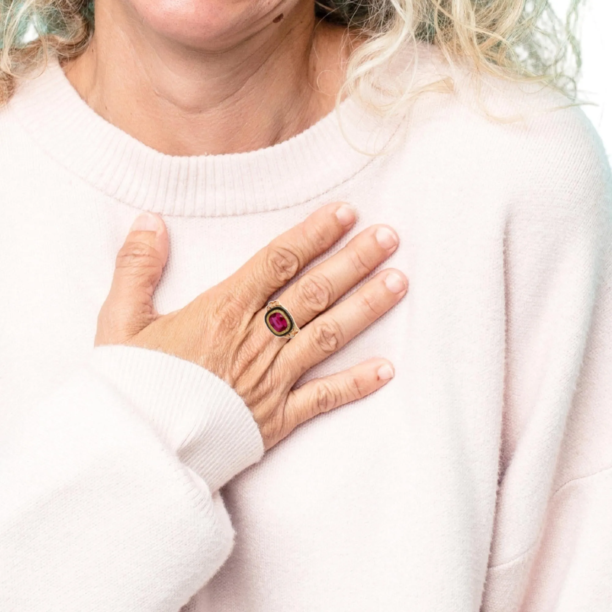 3.29 Carat Pink Sapphire Cushion and Diamond, Rose, Yellow Gold Cocktail Ring
