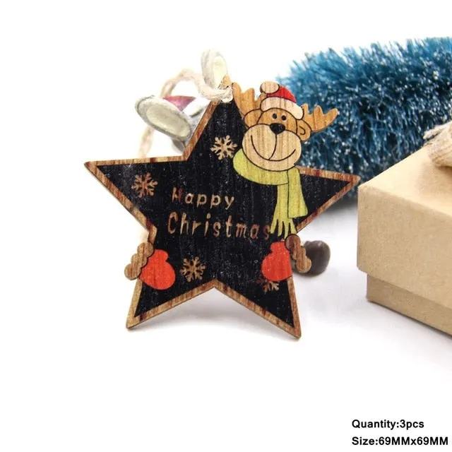 3PCS Multi Lovely DIY Christmas Wooden Pendant Ornaments Wood Craft For Xmas Tree Ornament Christmas Party Decorations Kids Gift
