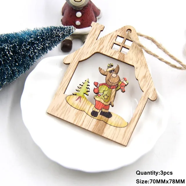 3PCS Multi Lovely DIY Christmas Wooden Pendant Ornaments Wood Craft For Xmas Tree Ornament Christmas Party Decorations Kids Gift