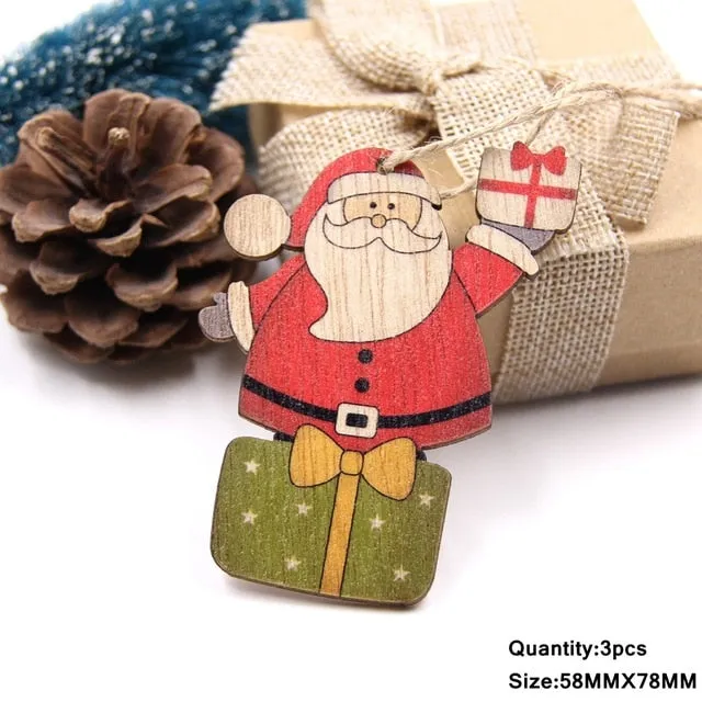 3PCS Multi Lovely DIY Christmas Wooden Pendant Ornaments Wood Craft For Xmas Tree Ornament Christmas Party Decorations Kids Gift