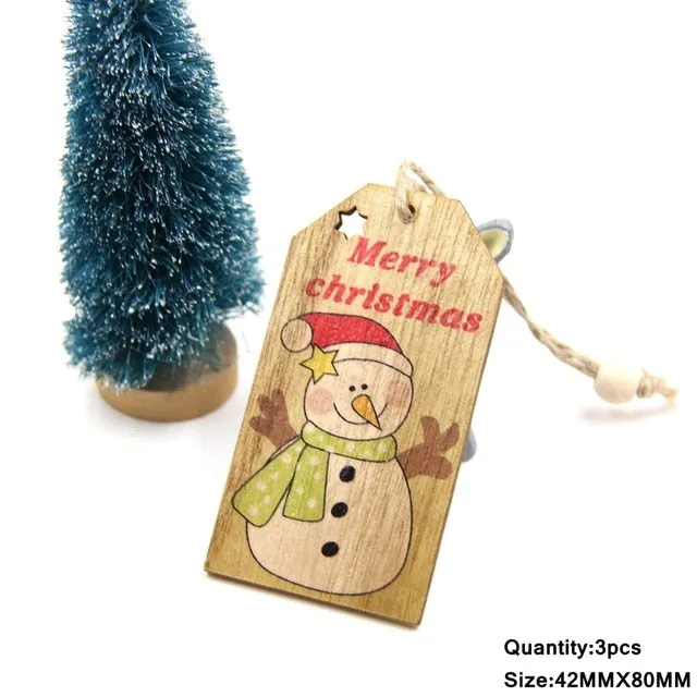 3PCS Multi Lovely DIY Christmas Wooden Pendant Ornaments Wood Craft For Xmas Tree Ornament Christmas Party Decorations Kids Gift