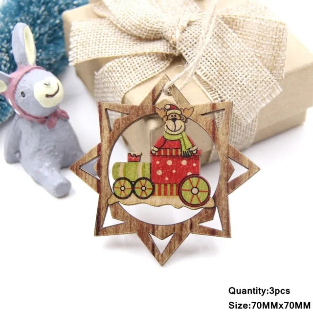 3PCS Multi Lovely DIY Christmas Wooden Pendant Ornaments Wood Craft For Xmas Tree Ornament Christmas Party Decorations Kids Gift