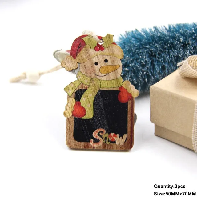 3PCS Multi Lovely DIY Christmas Wooden Pendant Ornaments Wood Craft For Xmas Tree Ornament Christmas Party Decorations Kids Gift