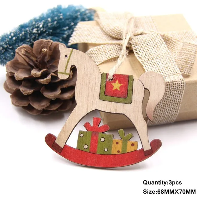 3PCS Multi Lovely DIY Christmas Wooden Pendant Ornaments Wood Craft For Xmas Tree Ornament Christmas Party Decorations Kids Gift