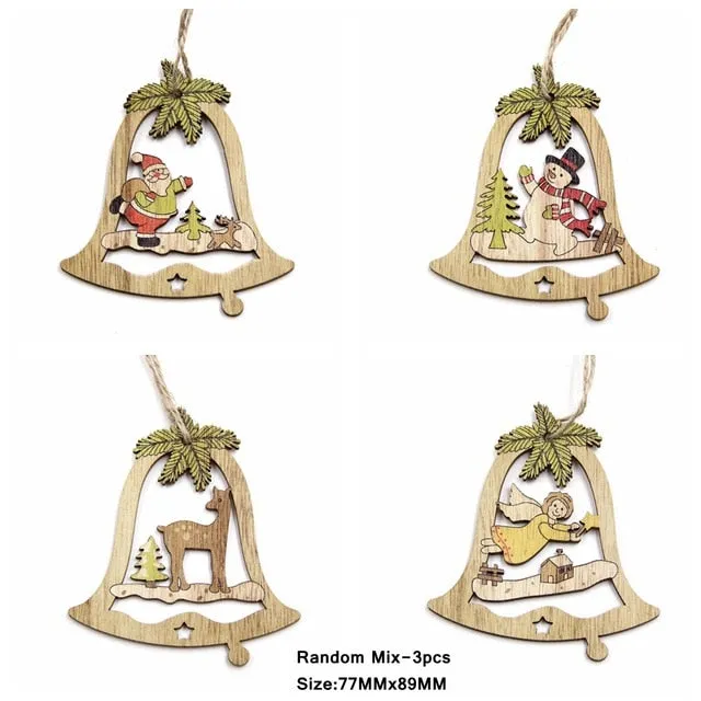 3PCS Multi Lovely DIY Christmas Wooden Pendant Ornaments Wood Craft For Xmas Tree Ornament Christmas Party Decorations Kids Gift