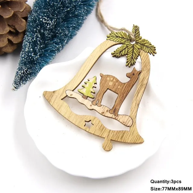 3PCS Multi Lovely DIY Christmas Wooden Pendant Ornaments Wood Craft For Xmas Tree Ornament Christmas Party Decorations Kids Gift