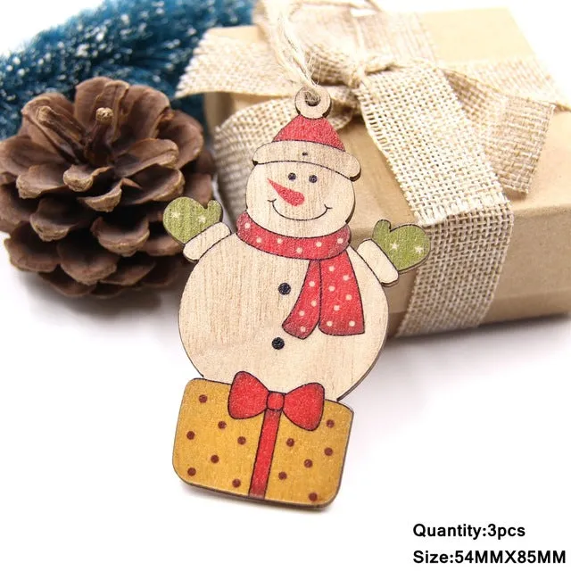 3PCS Multi Lovely DIY Christmas Wooden Pendant Ornaments Wood Craft For Xmas Tree Ornament Christmas Party Decorations Kids Gift