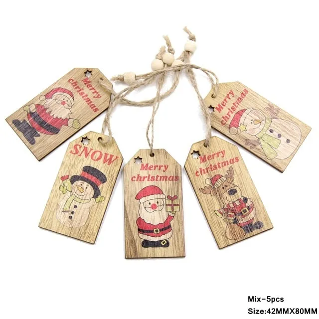 3PCS Multi Lovely DIY Christmas Wooden Pendant Ornaments Wood Craft For Xmas Tree Ornament Christmas Party Decorations Kids Gift