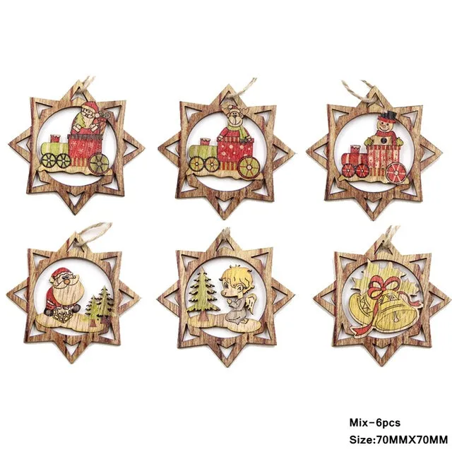 3PCS Multi Lovely DIY Christmas Wooden Pendant Ornaments Wood Craft For Xmas Tree Ornament Christmas Party Decorations Kids Gift