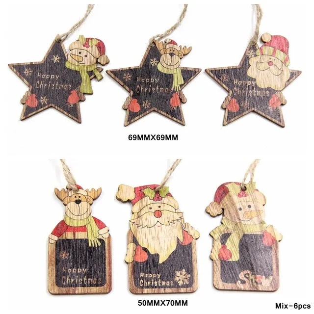 3PCS Multi Lovely DIY Christmas Wooden Pendant Ornaments Wood Craft For Xmas Tree Ornament Christmas Party Decorations Kids Gift