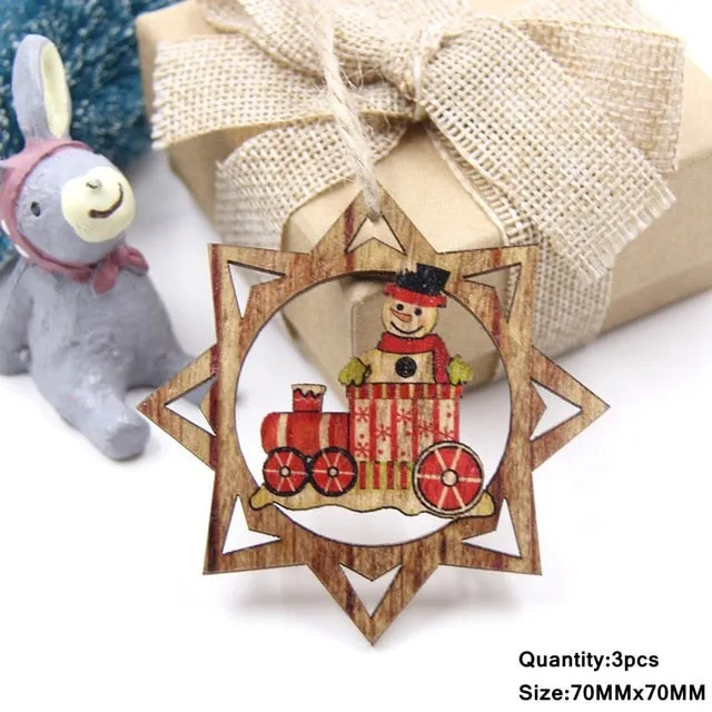3PCS Multi Lovely DIY Christmas Wooden Pendant Ornaments Wood Craft For Xmas Tree Ornament Christmas Party Decorations Kids Gift
