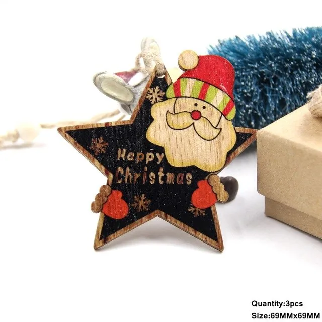 3PCS Multi Lovely DIY Christmas Wooden Pendant Ornaments Wood Craft For Xmas Tree Ornament Christmas Party Decorations Kids Gift