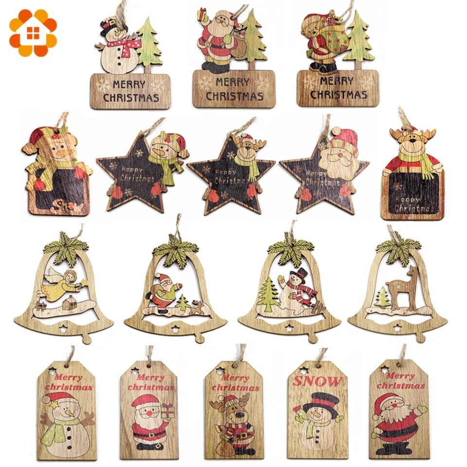 3PCS Multi Lovely DIY Christmas Wooden Pendant Ornaments Wood Craft For Xmas Tree Ornament Christmas Party Decorations Kids Gift