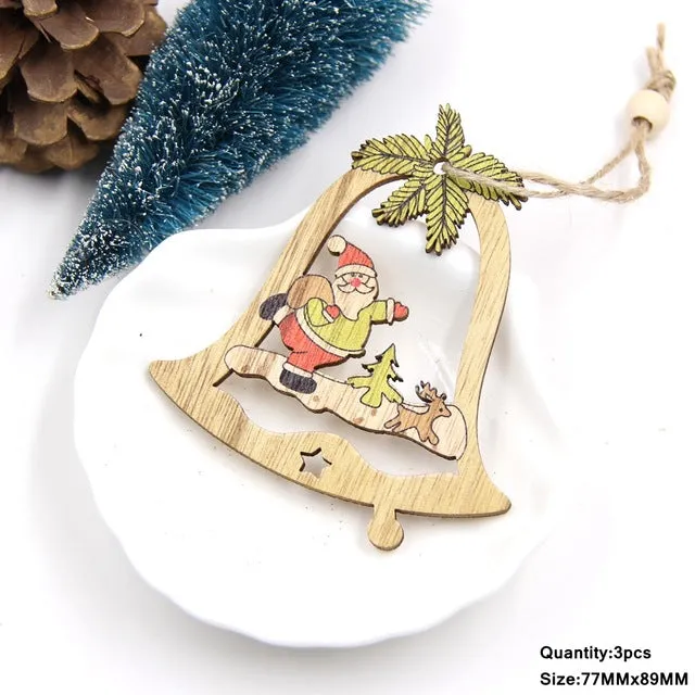 3PCS Multi Lovely DIY Christmas Wooden Pendant Ornaments Wood Craft For Xmas Tree Ornament Christmas Party Decorations Kids Gift