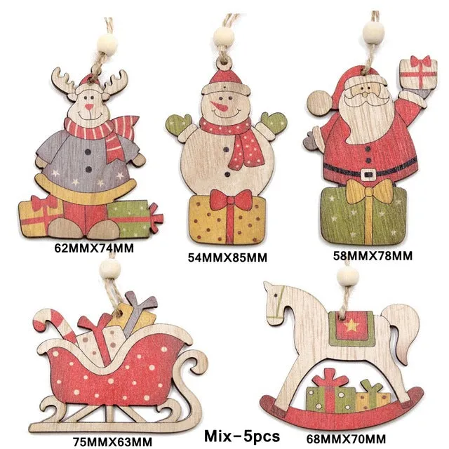 3PCS Multi Lovely DIY Christmas Wooden Pendant Ornaments Wood Craft For Xmas Tree Ornament Christmas Party Decorations Kids Gift