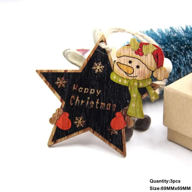 3PCS Multi Lovely DIY Christmas Wooden Pendant Ornaments Wood Craft For Xmas Tree Ornament Christmas Party Decorations Kids Gift