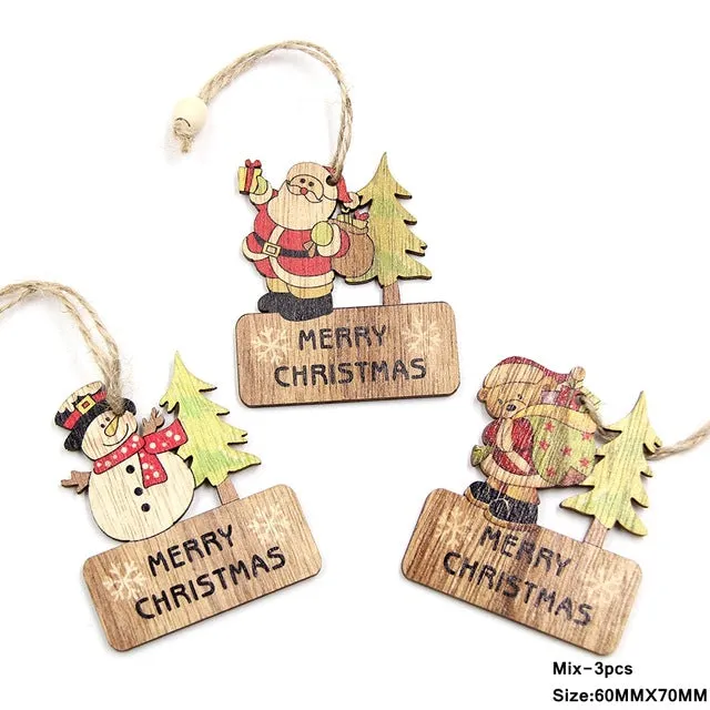 3PCS Multi Lovely DIY Christmas Wooden Pendant Ornaments Wood Craft For Xmas Tree Ornament Christmas Party Decorations Kids Gift