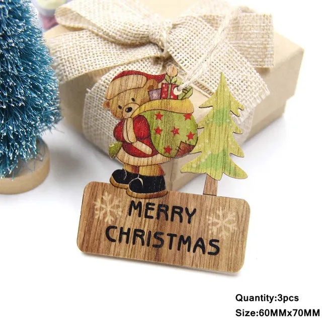 3PCS Multi Lovely DIY Christmas Wooden Pendant Ornaments Wood Craft For Xmas Tree Ornament Christmas Party Decorations Kids Gift