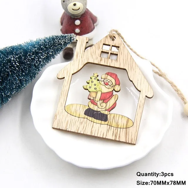 3PCS Multi Lovely DIY Christmas Wooden Pendant Ornaments Wood Craft For Xmas Tree Ornament Christmas Party Decorations Kids Gift