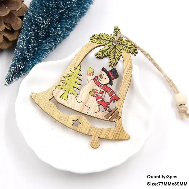 3PCS Multi Lovely DIY Christmas Wooden Pendant Ornaments Wood Craft For Xmas Tree Ornament Christmas Party Decorations Kids Gift