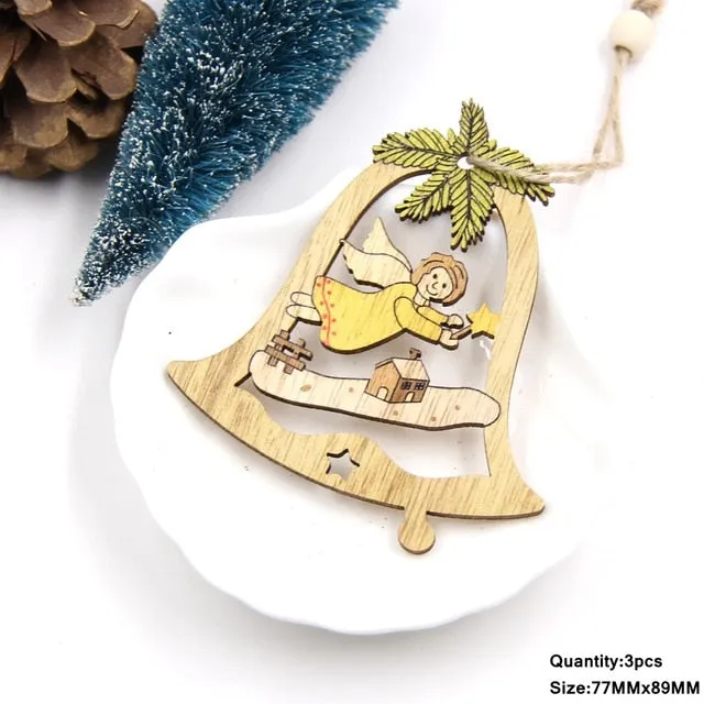 3PCS Multi Lovely DIY Christmas Wooden Pendant Ornaments Wood Craft For Xmas Tree Ornament Christmas Party Decorations Kids Gift