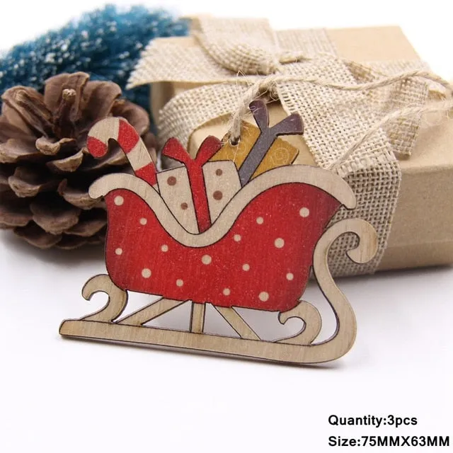 3PCS Multi Lovely DIY Christmas Wooden Pendant Ornaments Wood Craft For Xmas Tree Ornament Christmas Party Decorations Kids Gift