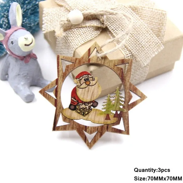 3PCS Multi Lovely DIY Christmas Wooden Pendant Ornaments Wood Craft For Xmas Tree Ornament Christmas Party Decorations Kids Gift