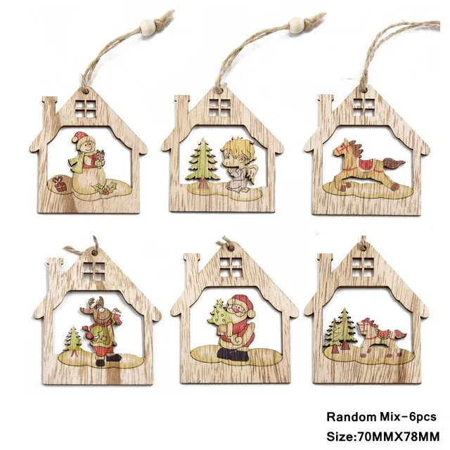 3PCS Multi Lovely DIY Christmas Wooden Pendant Ornaments Wood Craft For Xmas Tree Ornament Christmas Party Decorations Kids Gift