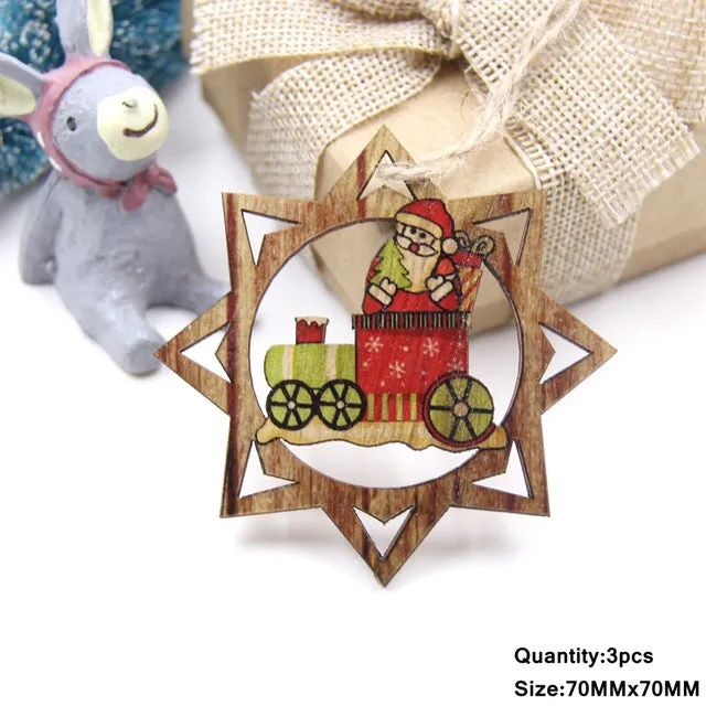 3PCS Multi Lovely DIY Christmas Wooden Pendant Ornaments Wood Craft For Xmas Tree Ornament Christmas Party Decorations Kids Gift