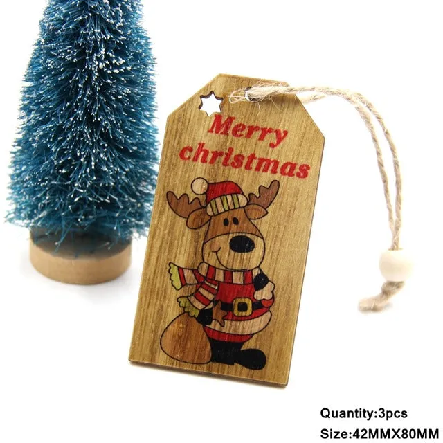 3PCS Multi Lovely DIY Christmas Wooden Pendant Ornaments Wood Craft For Xmas Tree Ornament Christmas Party Decorations Kids Gift