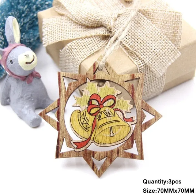 3PCS Multi Lovely DIY Christmas Wooden Pendant Ornaments Wood Craft For Xmas Tree Ornament Christmas Party Decorations Kids Gift