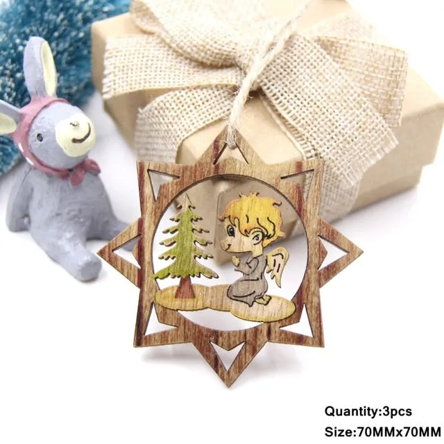 3PCS Multi Lovely DIY Christmas Wooden Pendant Ornaments Wood Craft For Xmas Tree Ornament Christmas Party Decorations Kids Gift