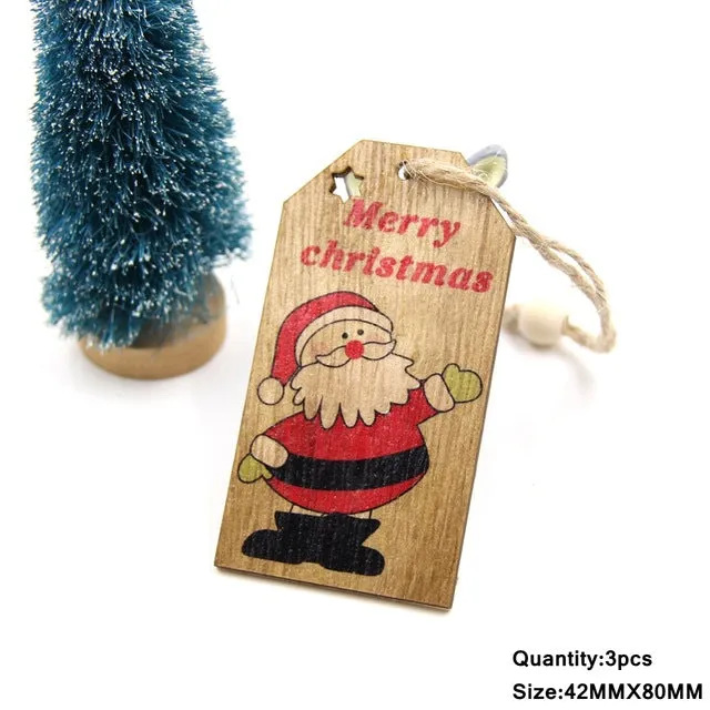 3PCS Multi Lovely DIY Christmas Wooden Pendant Ornaments Wood Craft For Xmas Tree Ornament Christmas Party Decorations Kids Gift
