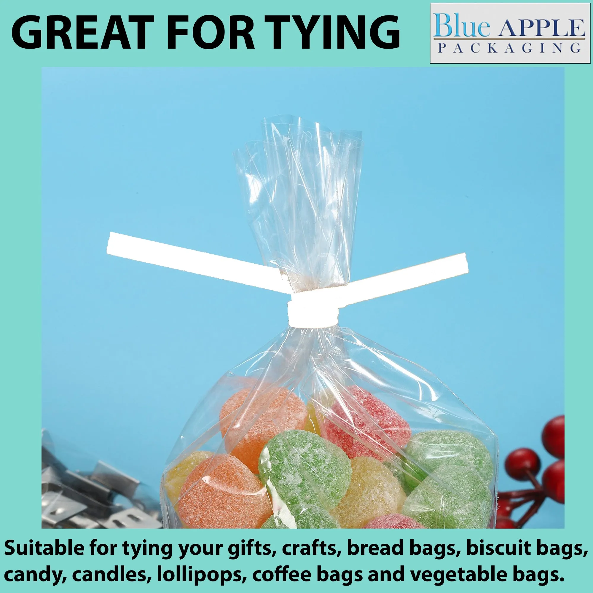 4 Inch Pre-cut Blue Paper Twist Ties for Bags