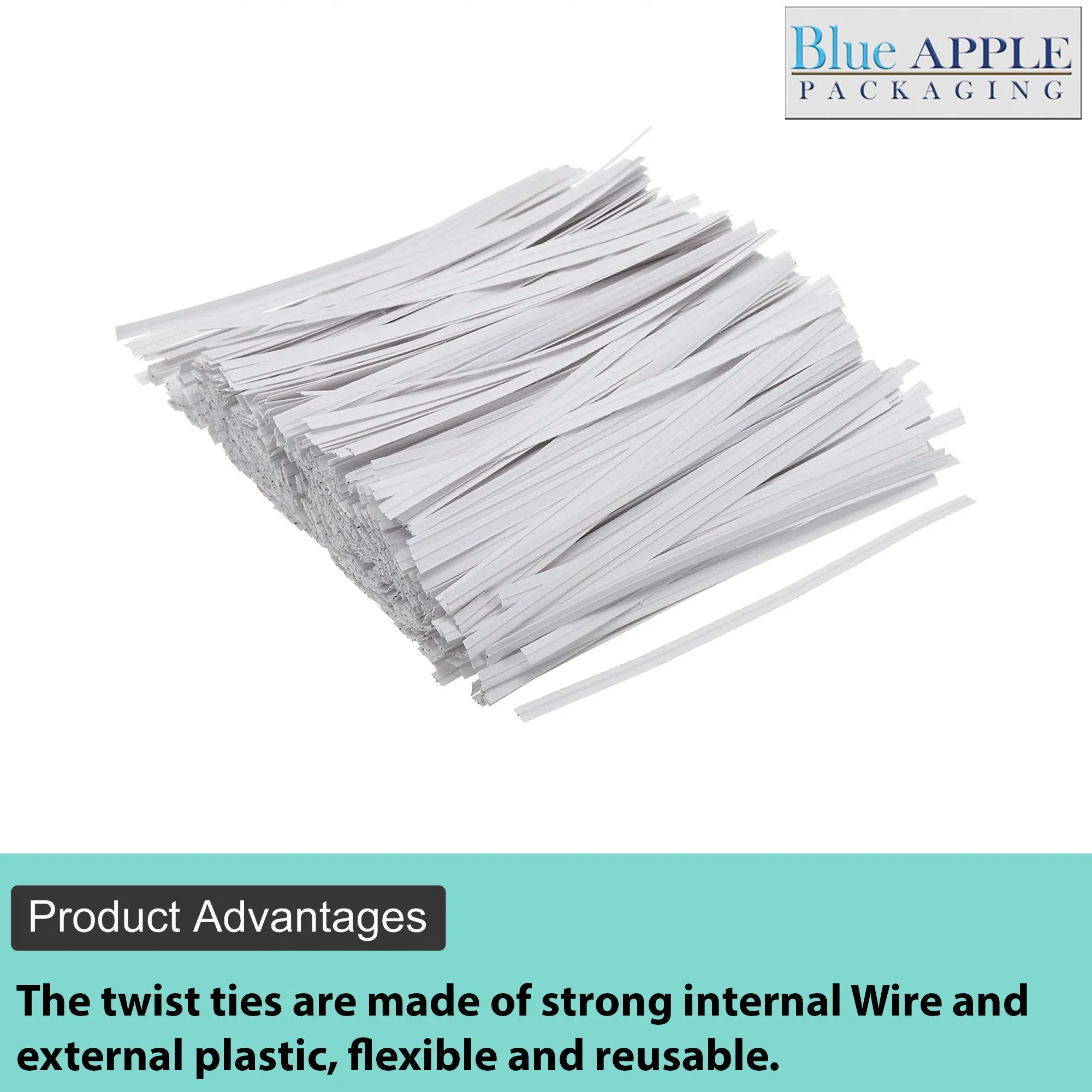 4 Inch Pre-cut Blue Paper Twist Ties for Bags